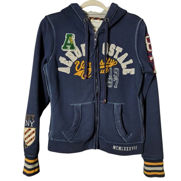 Aeropostale Womens Y2K Varisity 2000s Preppy Graphic Patchwork Hoodie Jacket L - Picture 2 of 15